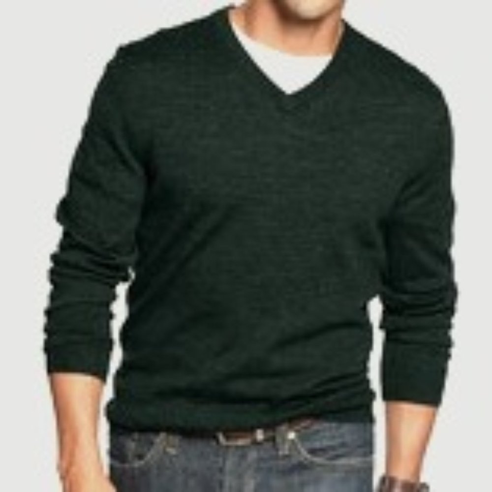 CLUB ROOM MEN'S SOLID BLACK V-NECK MERINO WOOL BLEND SWEATER EUC SZ L
